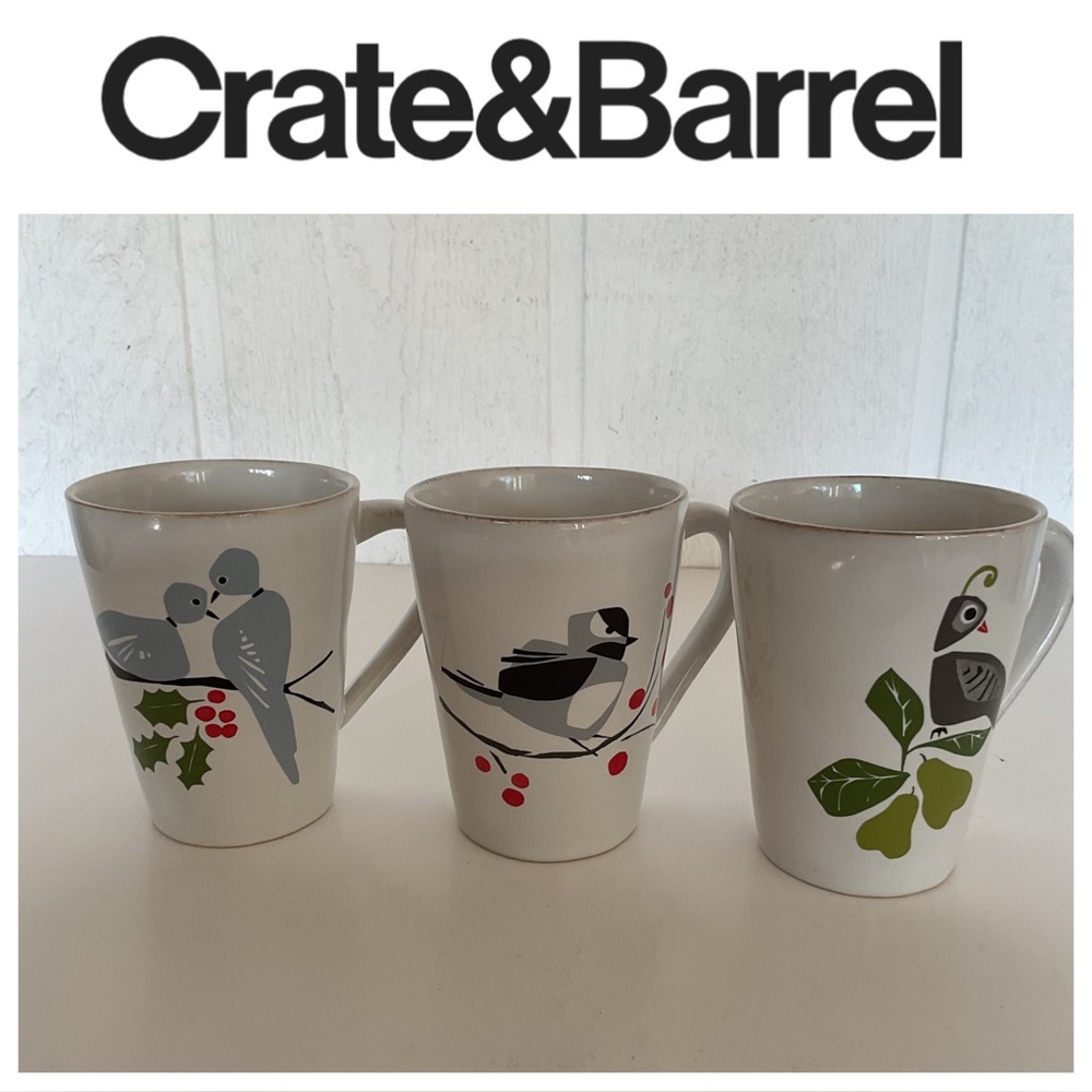 Crate & Barrel Marin Winter Birds Mug Set of three